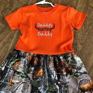 Camo Orange Dress Size 3 toddler Embroidery "Daddy's Hunting Buddy" on front